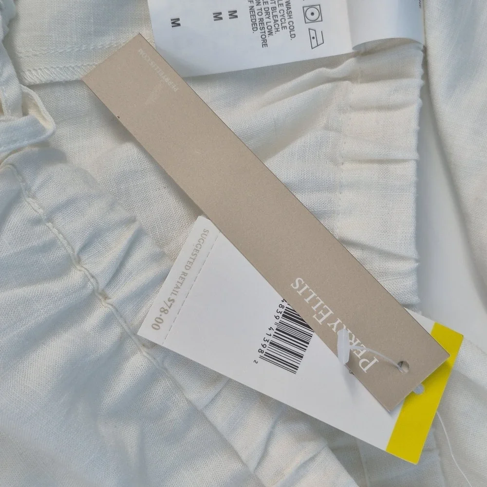 NWT Perry Ellis Men's Linen Drawstring Pants White Regular Fit Beach Casual‎ M